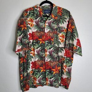 COMMON MAN XL Floral Hawaiian Button Down Camp Shirt Silk by Dale Waters Aloha